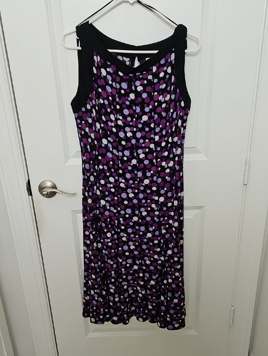 Studio I Dresses & Skirts - Studio I Purple Polka Dot Midi Dress with Black Trim